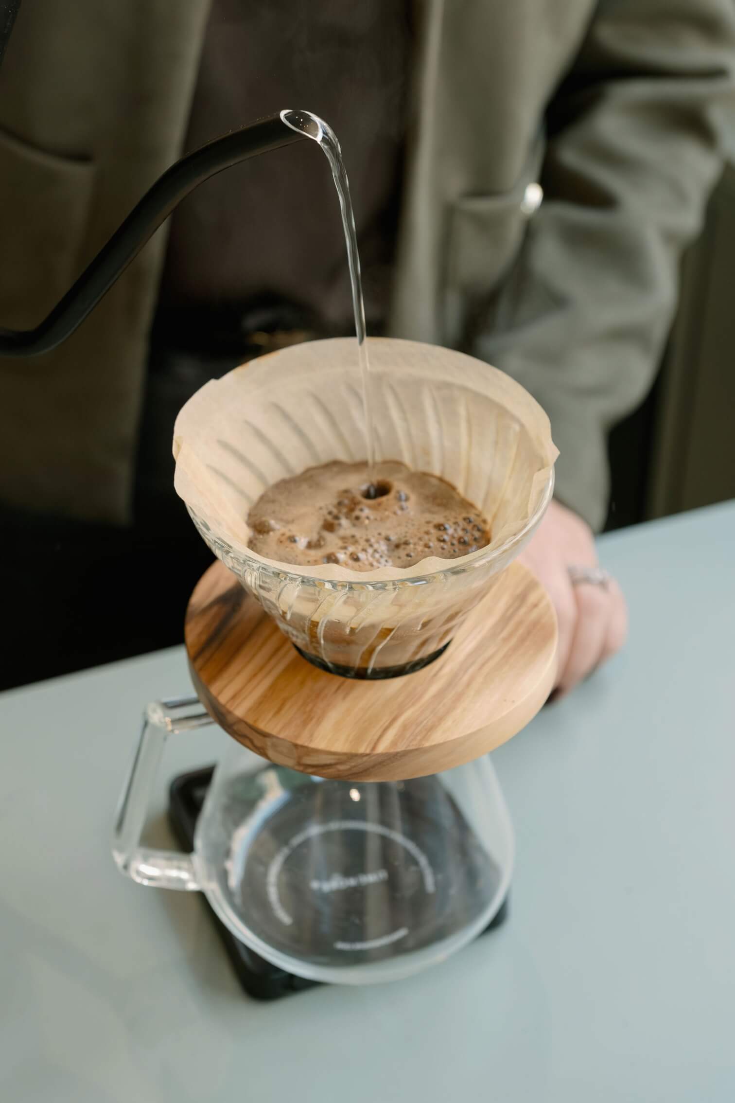 Filter coffee being brewed by hand